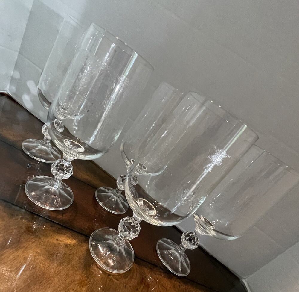Vintage Cascade Pattern Crystal Wine Glass Bohemian Czech Set of 5